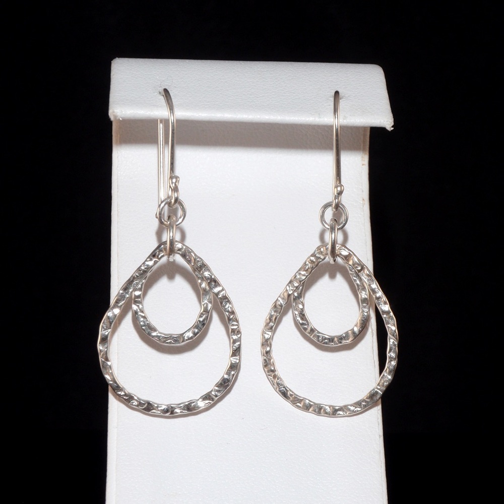 Silver double teardrop dangling earrings